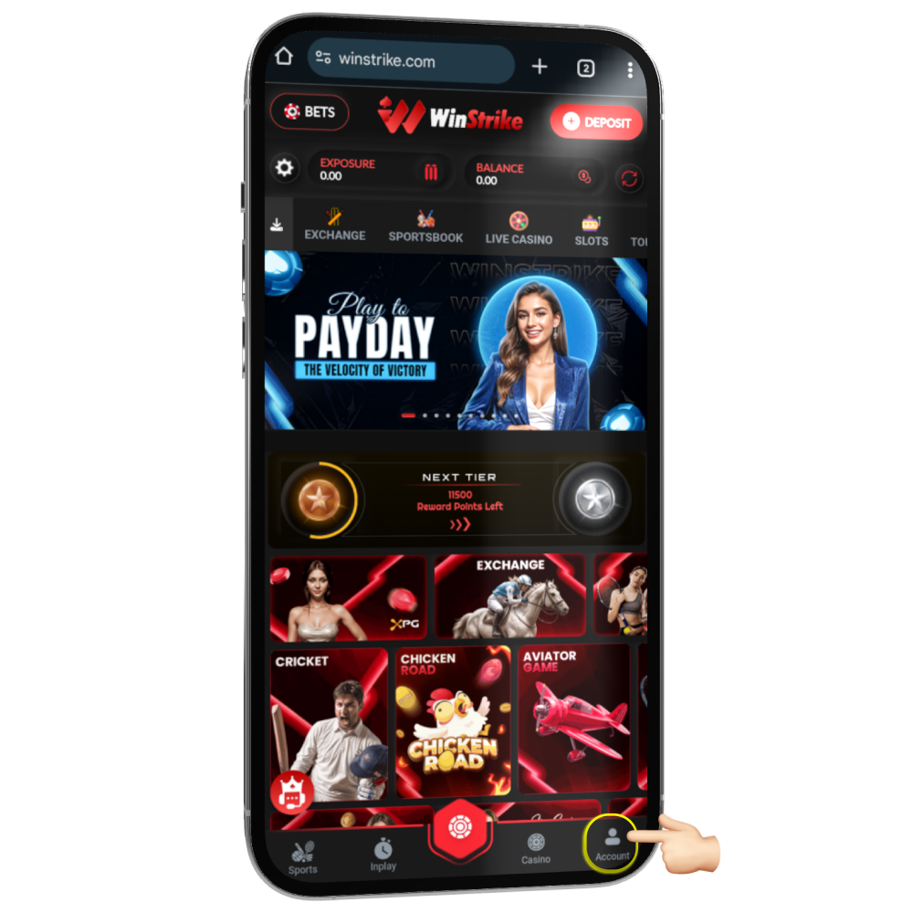 Winstrike App Bottom Account Button