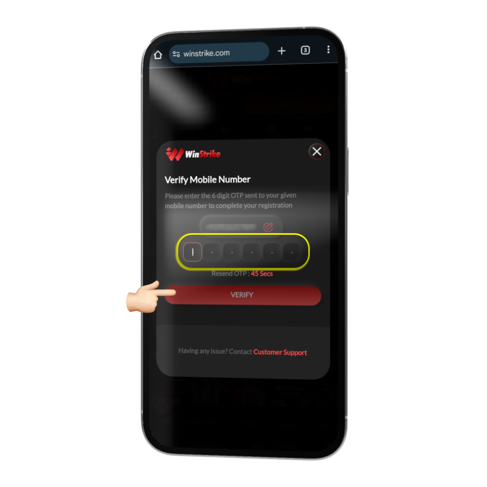 Winstrike OTP Verification Screen